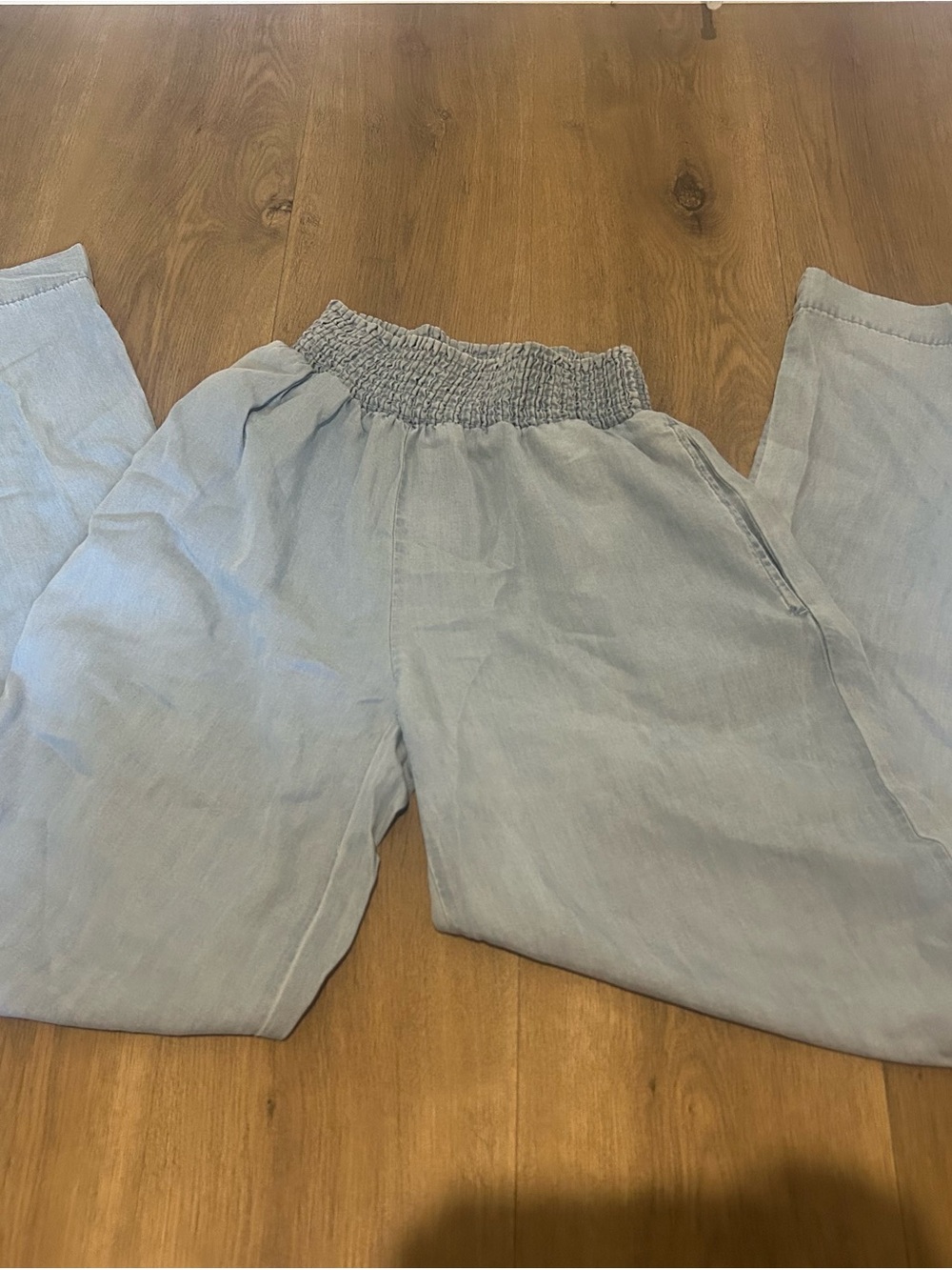 Love Tree Light Blue Wide Leg Linen-Blend Pants